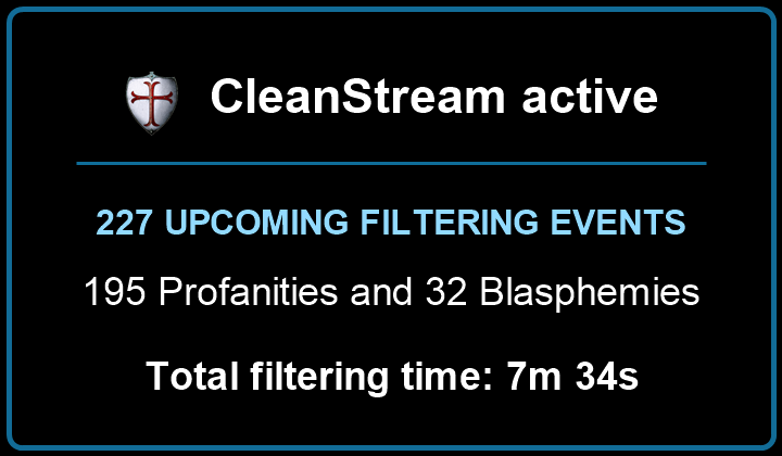 CleanStream active summary showing upcoming filtering events