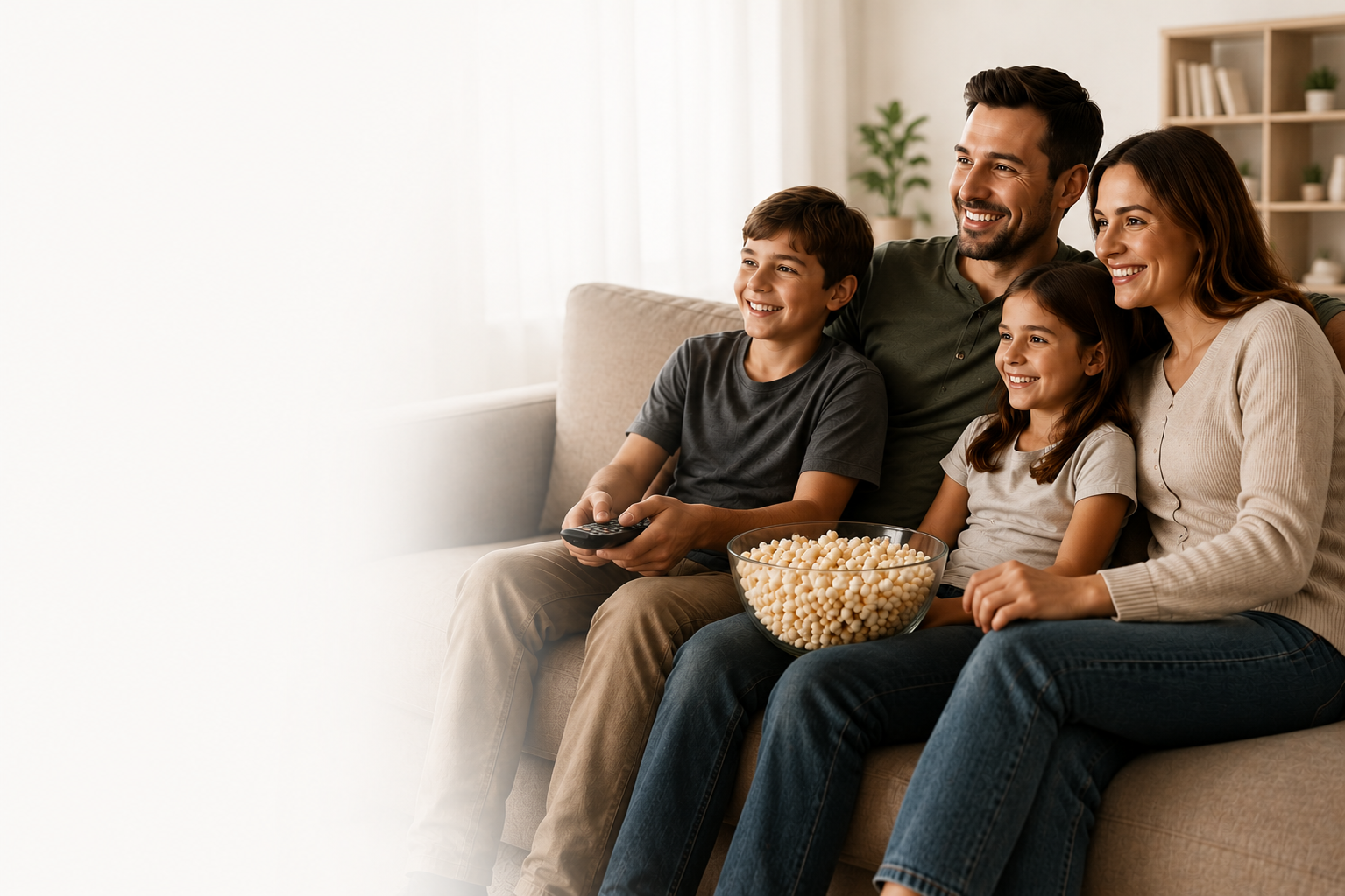 Family enjoying a clean streaming night together